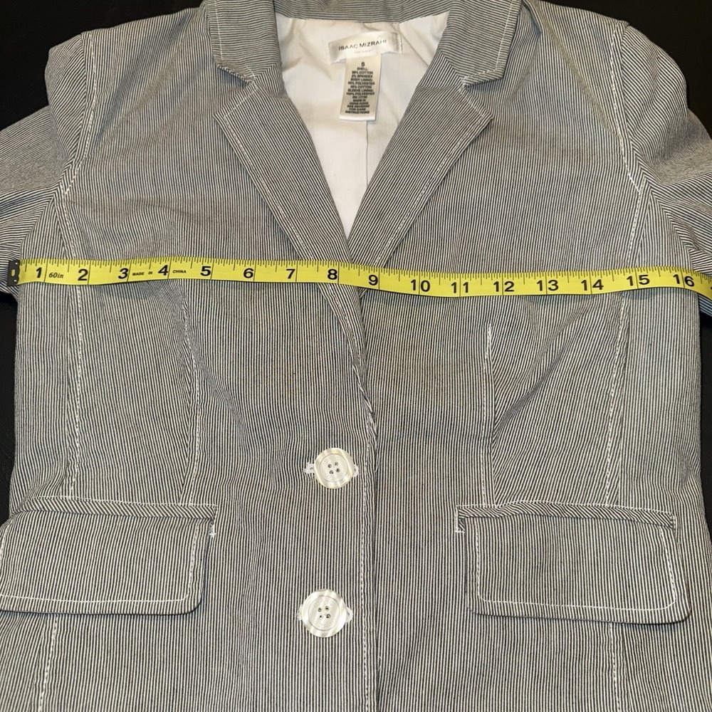 Womens Business Office Pinstripe Blazer Jacket Isaac Mizrahi Grey S 3/4 Sleeve - Picture 9 of 11